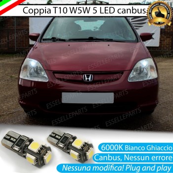 Coppia luci di posizione T10 W5W 5 LED canbus 6000K Honda Civic 7G Fino al 2003