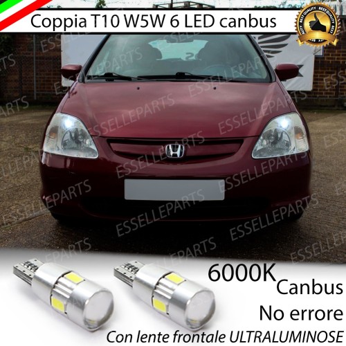 Coppia luci di posizione T10 W5W 6 LED canbus 6000K Honda Civic 7G Fino al 2003