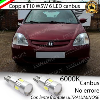 Coppia luci di posizione T10 W5W 6 LED canbus 6000K Honda Civic 7G Fino al 2003