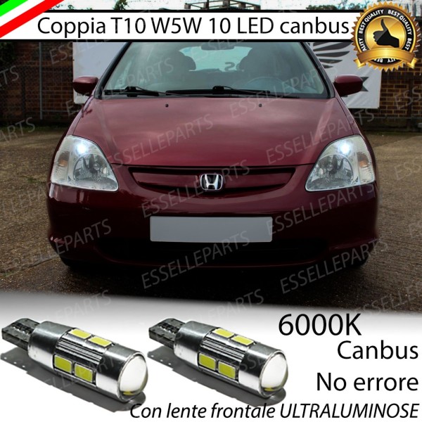 Coppia luci di posizione T10 W5W 10 LED canbus da 6000K Bianco 660 Lumen per Honda Civic 7G Fino al 2003