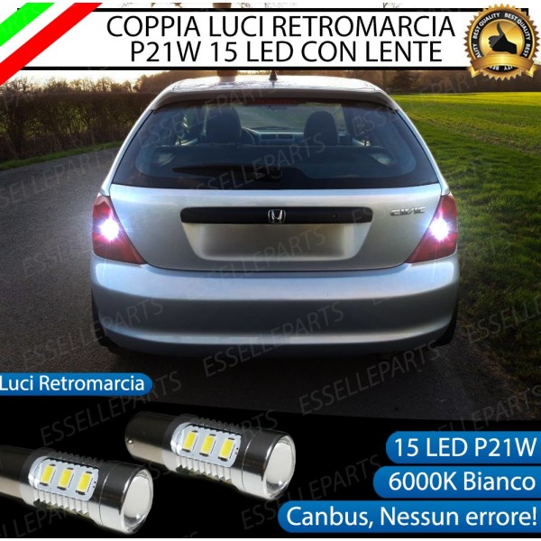 Coppia Lampade 15 LED Retromarcia Canbus 6000K con lente HONDA CIVIC 7G Fino al 2003