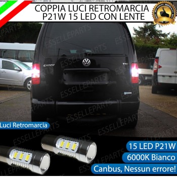 Coppia Lampade 15 LED Retromarcia Canbus 6000K con lente VW CADDY 3 Restyling