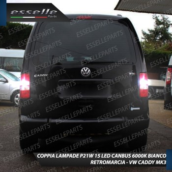 Coppia Lampade 15 LED Retromarcia Canbus 6000K con lente VW CADDY 3 Restyling