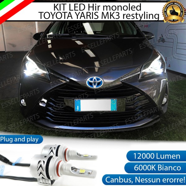 Kit Mono led HIR/HIR2 12000 Lumen 6000K bianco Toyota Yaris MK3 con fari lenticolari