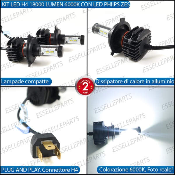 Kit Full Led 6000k canbus LAMPADE H4 FIAT STRADA III Luce Bianca No Error