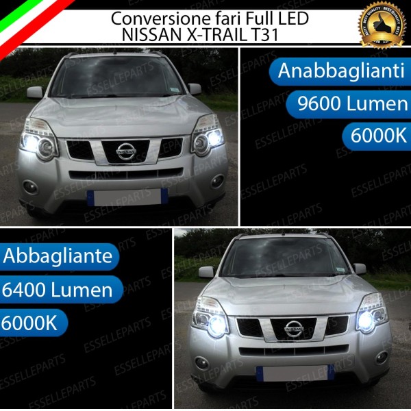 Conversione Fari Full LED 9600LM + 6400LM NISSAN X TRAIL MK2 Con fari Lenticolari