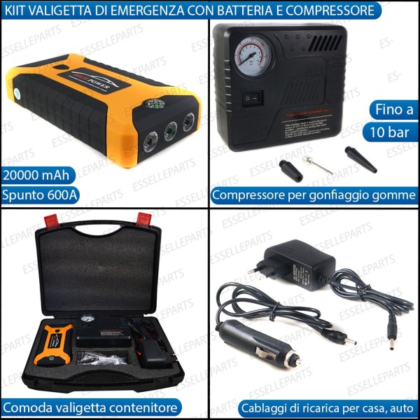 KIT Avviatore Batteria + Compressore Gomme di Emergenza