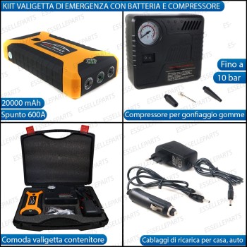 KIT Avviatore Batteria + Compressore Gomme di Emergenza