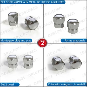 Set 2 Tappi Coprivalvola Argentati in alluminio per moto,motorini,scooter
