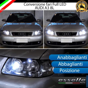 Conversione Fari Full LED 9600LM + 6400LM + 330LM AUDI A3 8L con fari lenticolari