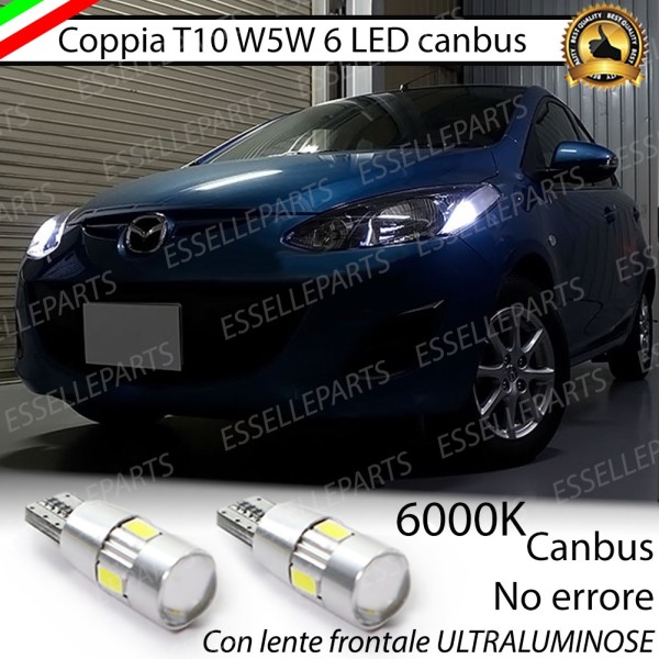 Coppia Lampade T10 W5W LED canbus con lente frontale per luci di posizione per Mazda 2 II