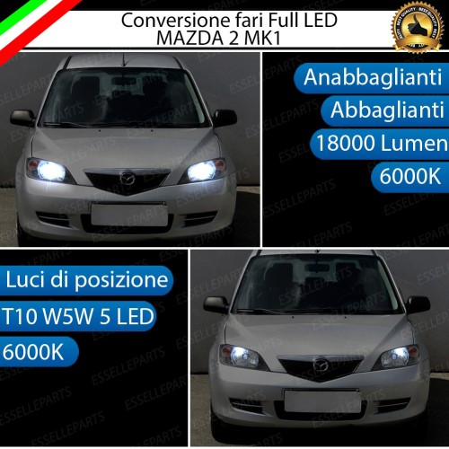 Conversione Fari Full LED 6000K bianco MAZDA 2 MK1 con fari a parabola