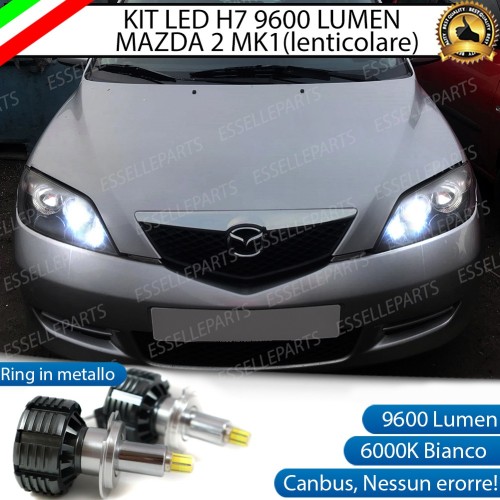 Kit Full LED H7 9600 Lumen 6000K bianco Anabbaglianti MAZDA 2 con fari lenticolari