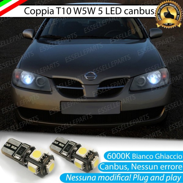 Luci posizione T10 W5W 5 LED canbus 6000K Nissan Almera 2 Dal 08-2002