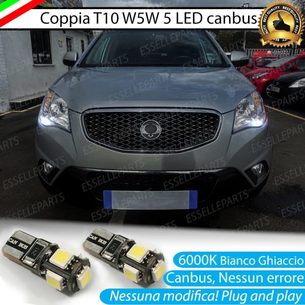 Coppia luci di posizione T10 W5W 5 LED canbus 6000K Bianco per Ssangyong Korando MK3 Dal 2013