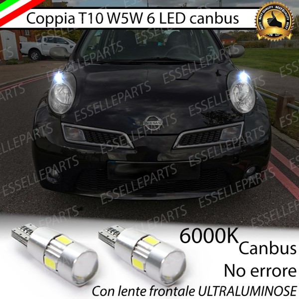 Coppia Lampade T10 W5W LED canbus con lente frontale per luci di posizione per Nissan Micra III