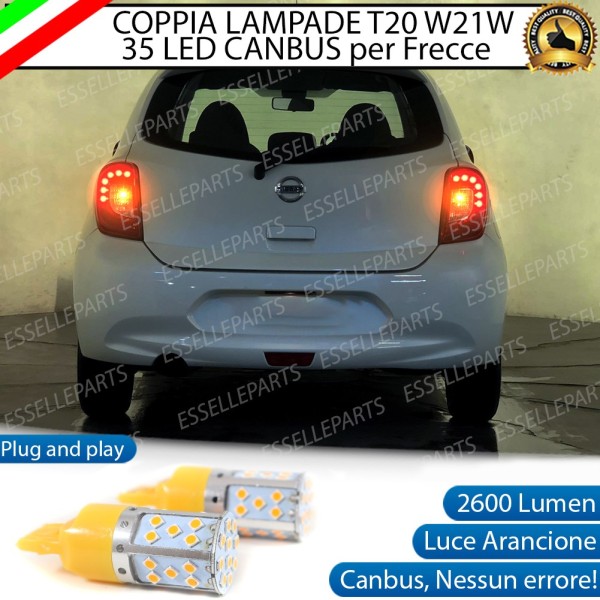 Coppia Frecce Posteriori T20 W21W 35 LED Canbus per Nissan Micra MK4 Dal 06/2013