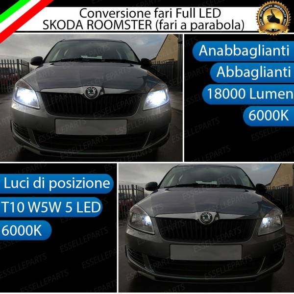 Conversione Fari Full LED 18000LM + 330LM Skoda Roomster con Faro a Parabola