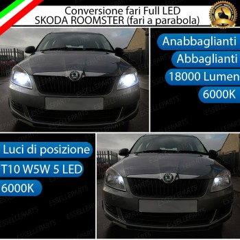 Conversione Fari Full LED 18000LM + 330LM Skoda Roomster con Faro a Parabola
