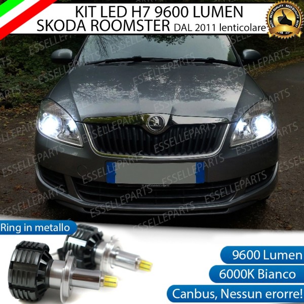 Kit Full LED H7 9600 Lumen 6000K Anabbaglianti SKODA ROOMSTER con fari lenticolari