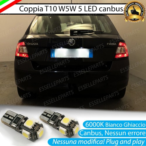 Coppia Luci Targa T10 W5W 5 LED canbus 6000K Bianco per Skoda Fabia 3 Pre-Restyling