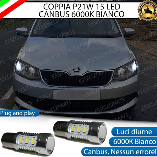 Coppia Lampade Luci Diurne DRL 15 LED Canbus 6000K con lente Skoda Fabia 3 Pre-Restyling