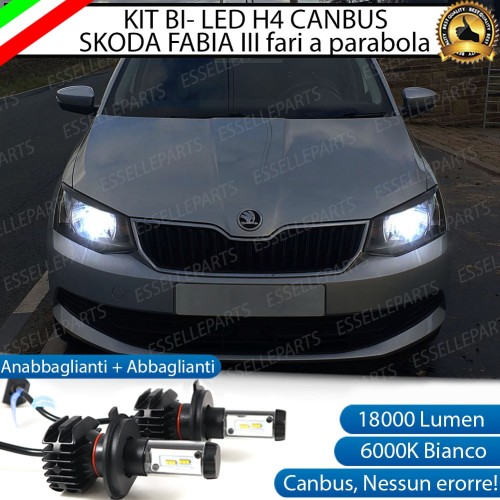 Kit Full LED H4 18000 Lumen 6000K bianco SKODA FABIA MK3 con fari a parabola