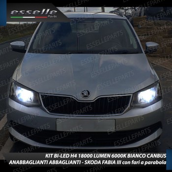 Kit Full LED H4 18000 Lumen 6000K bianco SKODA FABIA MK3 con fari a parabola
