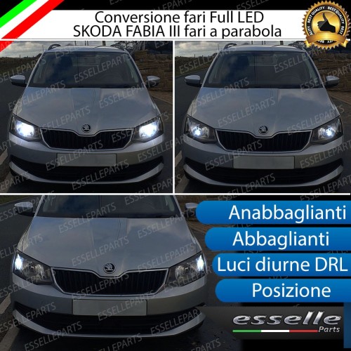Conversione Fari Full LED 18000 Lumen 6000K bianco SKODA FABIA MK3 fari a parabola
