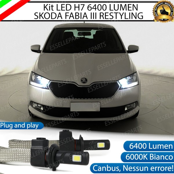 Kit Full LED H7 6400 Lumen 6000K bianco Abbaglianti SKODA Fabia 3 Restyling