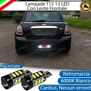 Coppia lampade Retromarcia T15 W16W 13 LED 6000K con lente Mini R56 dal 2011 Coppia lampade Retromarcia T15 W16W 13 LED 6000K con lente Mini R56 dal 2011