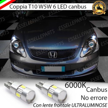 Coppia luci di posizione T10 W5W 6 LED canbus 6000K Bianco Honda Civic 7G Dal 2004