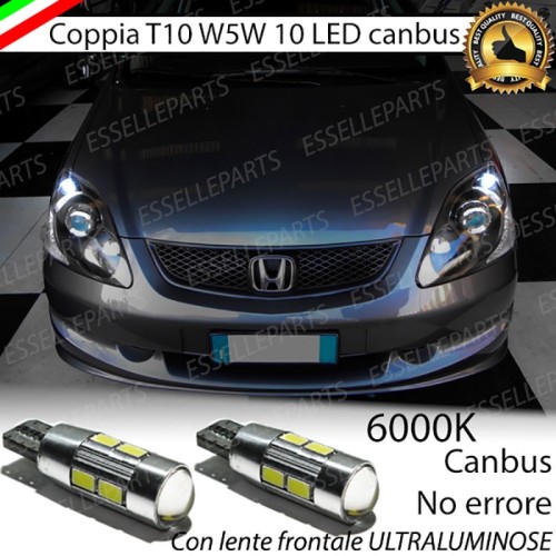 Coppia luci di posizione T10 W5W 10 LED canbus 6000K Bianco Honda Civic 7G Dal 2004