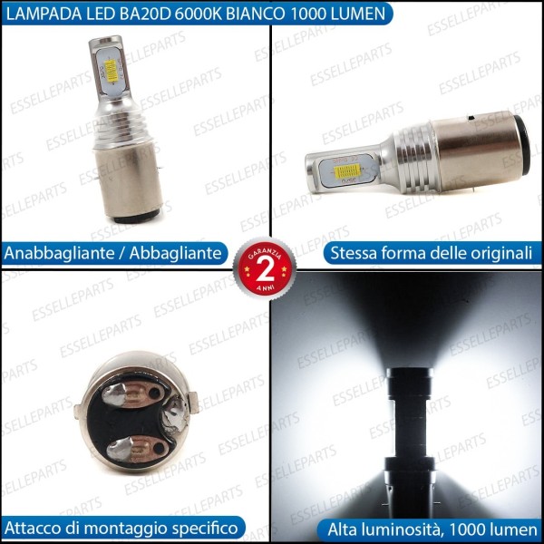 Lampade BA20D 2000 LUMEN Anabbagliante Abbagliante Honda X8RX 50 1998-2001