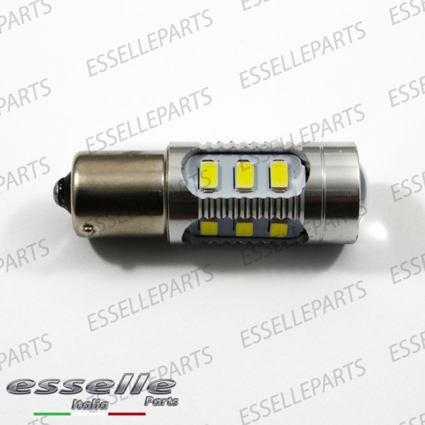 Coppia lampade P21W 15 LED con LENTE FRONTALE Canbus bianco ghiaccio