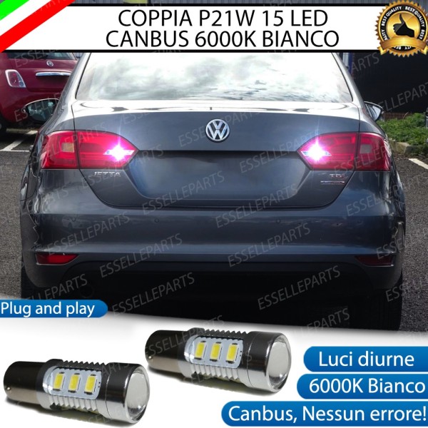 Coppia lampade Retromarcia P21W 6000K 15 LED con lente VW JETTA 6 con fari Alogeni