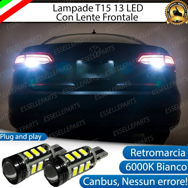 Coppia Lampade T15 13 LED con lente 6000K Canbus Retromarcia VW Jetta 6 con fari LED
