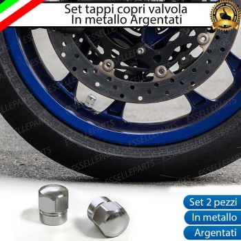 Set 2 Tappi Coprivalvola Argentati in alluminio per moto,motorini,scooter Aprilia