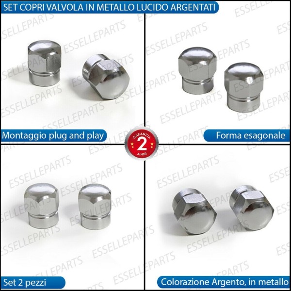 Set 2 Tappi Coprivalvola Argentati in alluminio per moto,motorini,scooter Peugeot