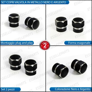 Set 2 Tappi Coprivalvola Neri e Argentati in alluminio per Moto Guzzi