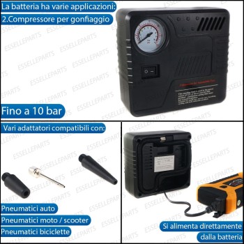 KIT Avviatore Batteria + Compressore Gomme di Emergenza per Kawasaki