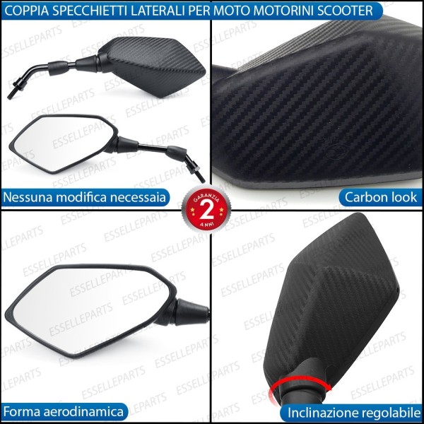 Coppia Specchietti Retrovisori Carbon Look Universali per Kawasaki
