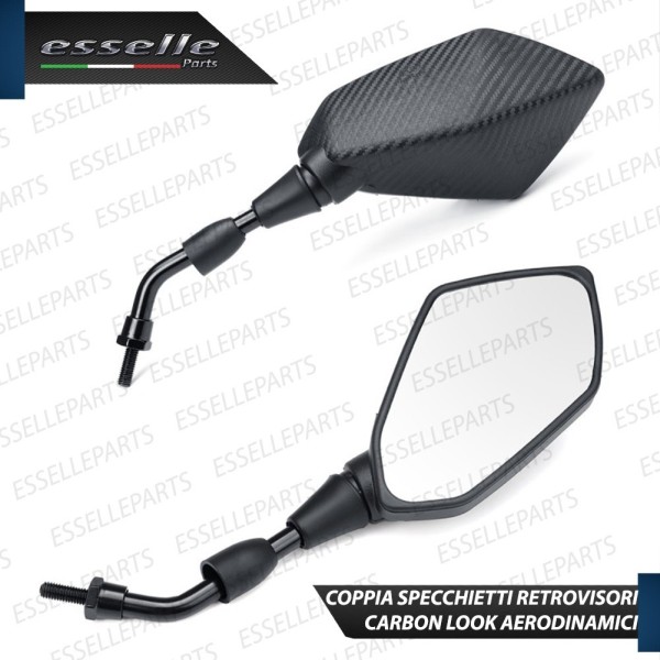 Coppia Specchietti Retrovisori Carbon Look Universali per moto,motorini,scooter Vespa