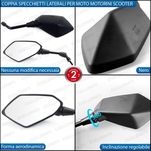 Coppia Specchietti Retrovisori Neri Universali per moto,motorini,scooter  Yamaha