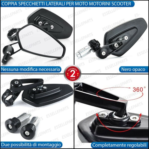 Coppia Specchietti Retrovisori Neri Universali per moto,motorini,scooter  Malaguti