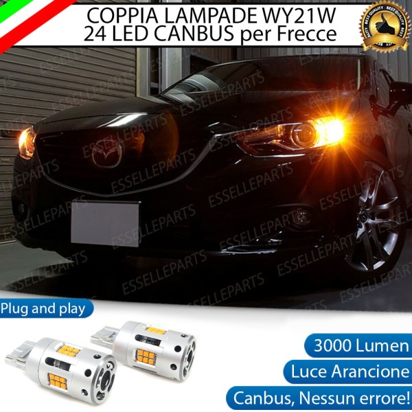 Coppia Lampade T20 WY21W 24 LED CANBUS 3.0 PER FRECCE DIREZIONALI ANTERIORI MAZDA 6 III