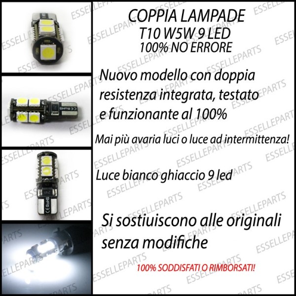 Coppia Luci Targa T10 W5W 9 LED canbus 6000K Bianco per Alfa Romeo 166 Restyling