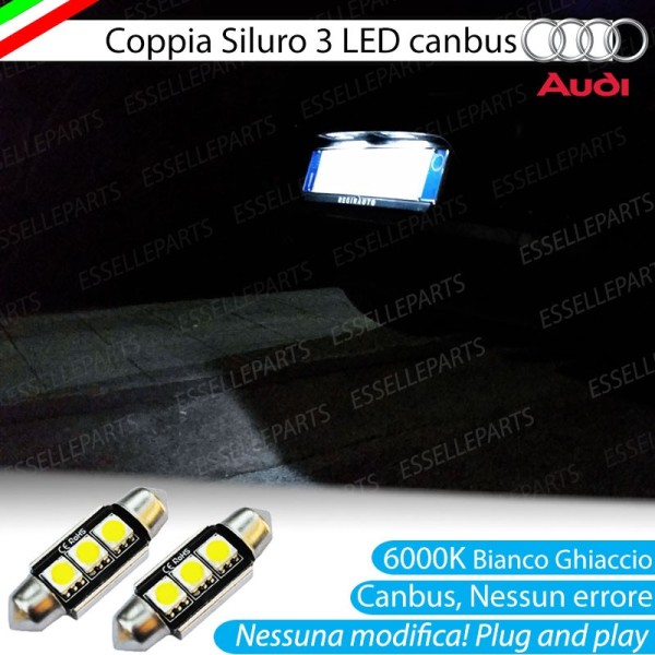 Coppia lampade siluro 3 LED Luci Targa Canbus 6000K per Audi A8 D2 Dal 1999