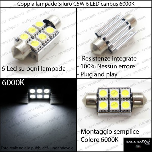 Coppia lampade siluro 6 LED Luci Targa Canbus 6000K per Audi A8 D2 Dal 1999