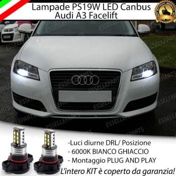 Coppia lampade PS19W Luci diurne DRL da 15 LED 6000K Bianco Audi A3 8P Restyling